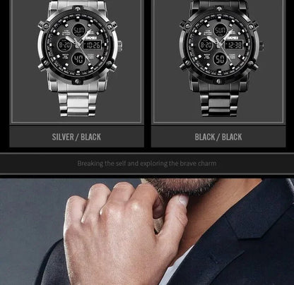 Skmei – 1389 – Dual Display Waterproof Watch – Silver/Black