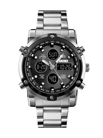 Skmei – 1389 – Dual Display Waterproof Watch – Silver/Black