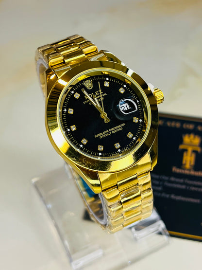 Date Just Gold Black Plain Bezel Watch