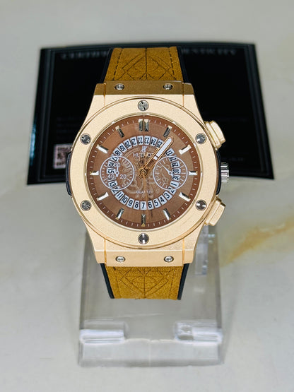 Camel Brown Hologram Hublot Leather Strap Watch