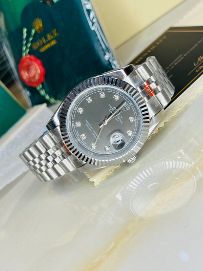 Date Just Silver Metallic Grey Dial Quartz Master Clone Watch