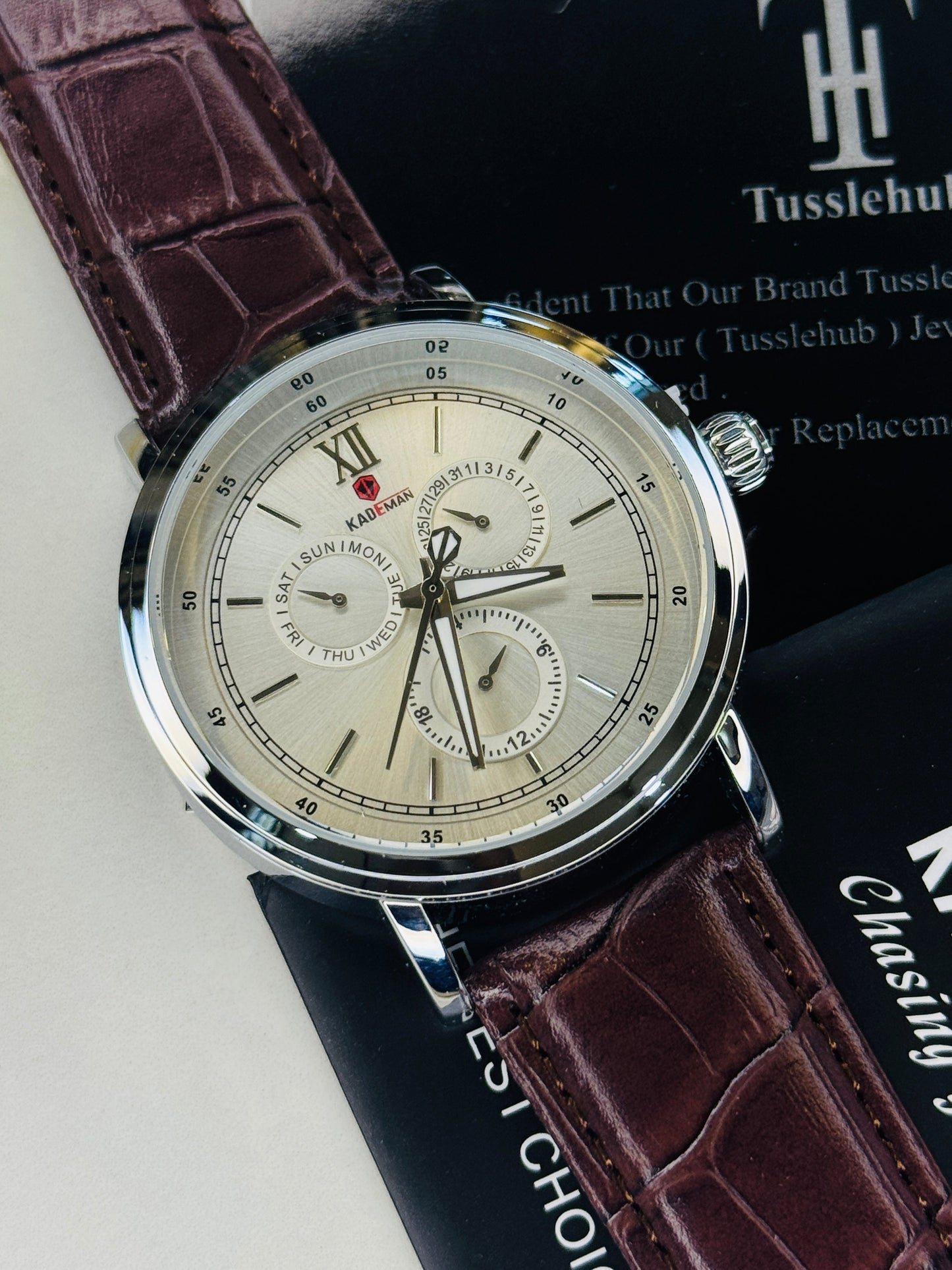 Kademan Coffee Silver Trio Chronograph Watch