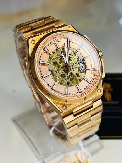 Rose Gold Skeleton Dial Automatic Mk Watch