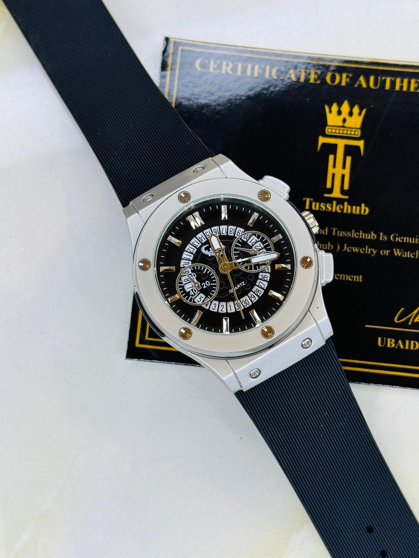 Black Silver Black Hologram Hublot Silicone Strap Watch