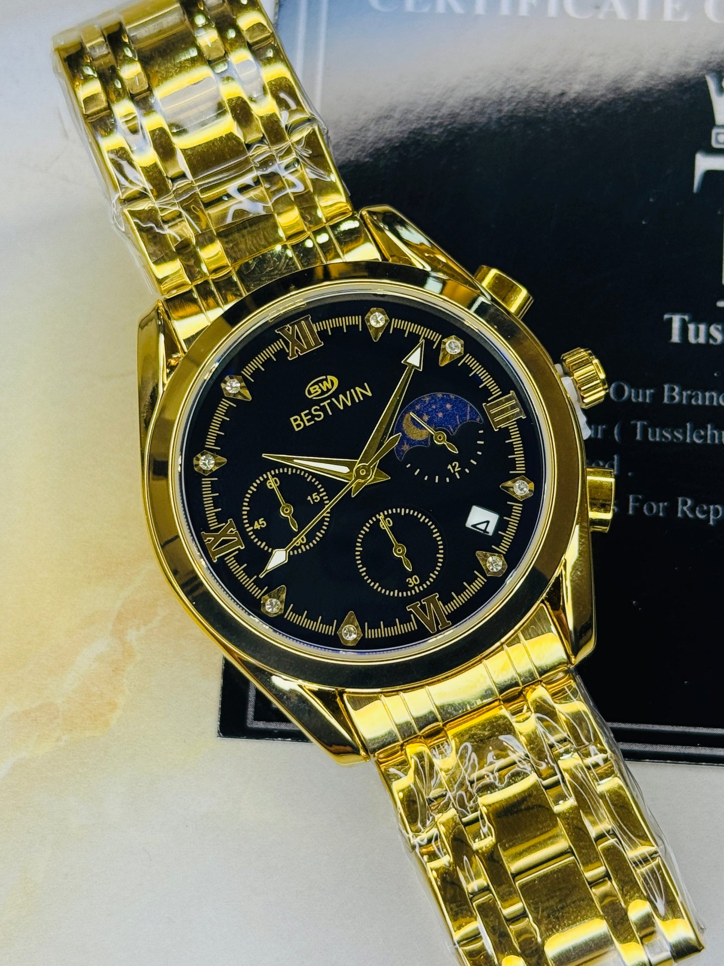 Bestwin Gold Black Chronograph Watch