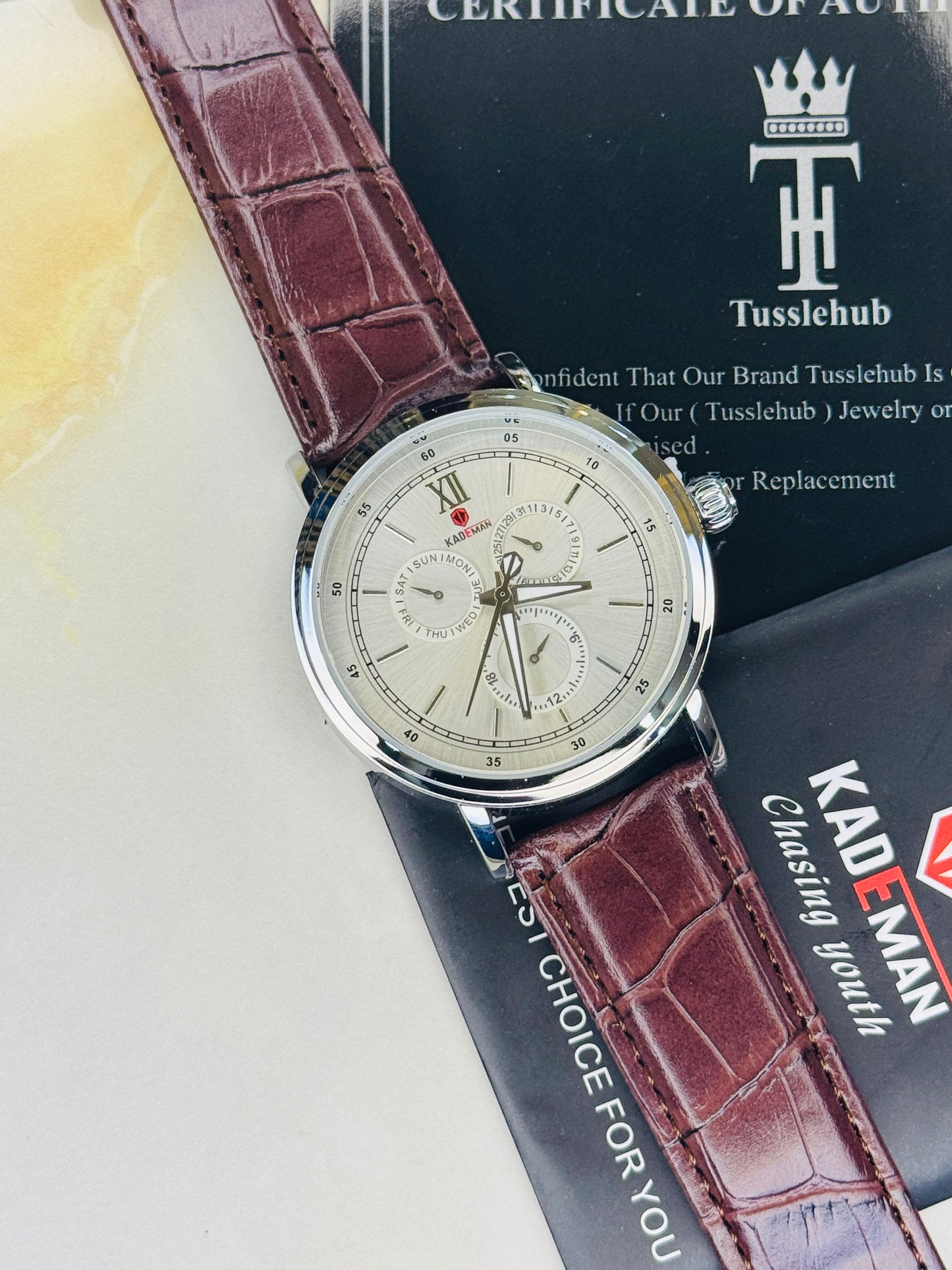 Kademan Coffee Silver Trio Chronograph Watch
