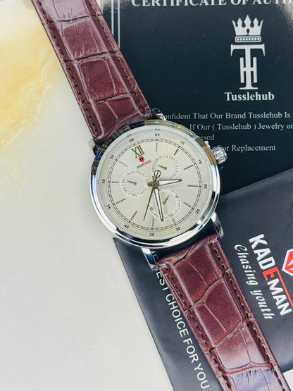 Kademan Coffee Silver Trio Chronograph Watch