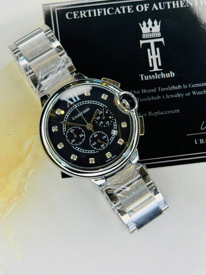 C-1 Silver Black Chain Cart*er Chronograph Dial Watch