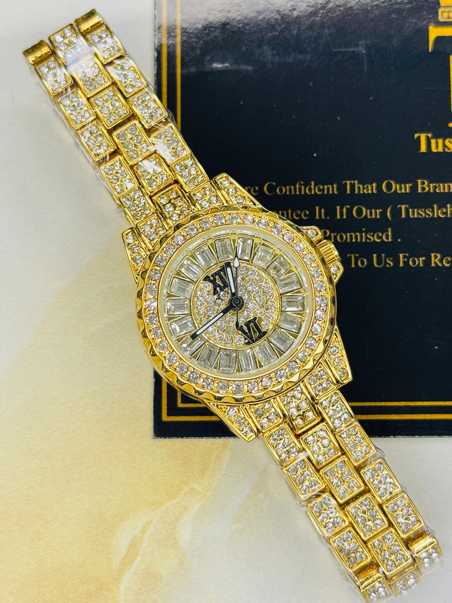 Gold Odd Iced Out Watch For Her