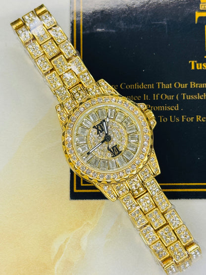 Gold Odd Iced Out Watch For Her