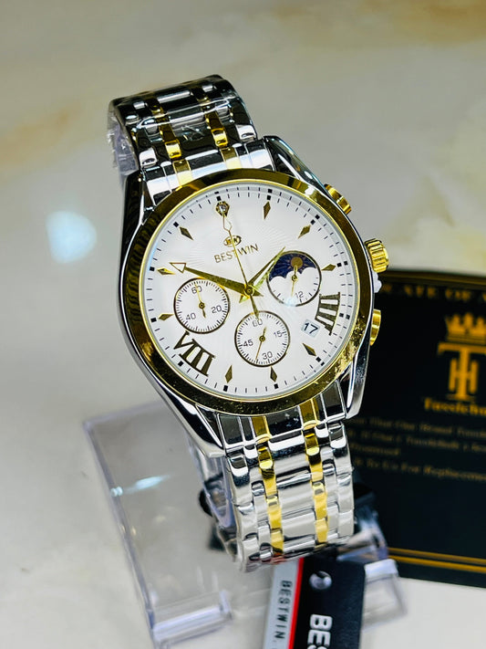 Bestwin Two Tone White Chronograph Watch