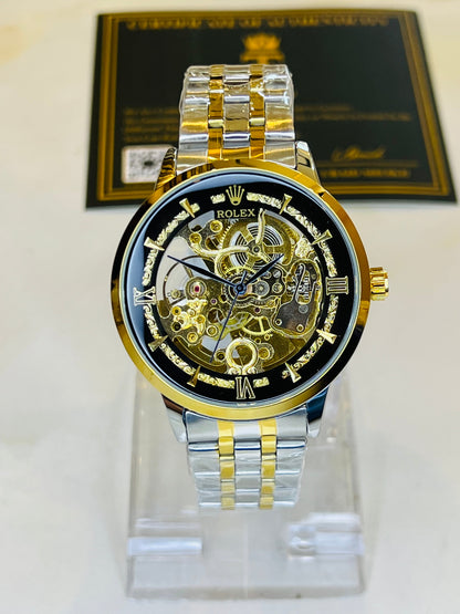 R-1 Two Tone Black Chain Strap Skeleton Automatic Watch