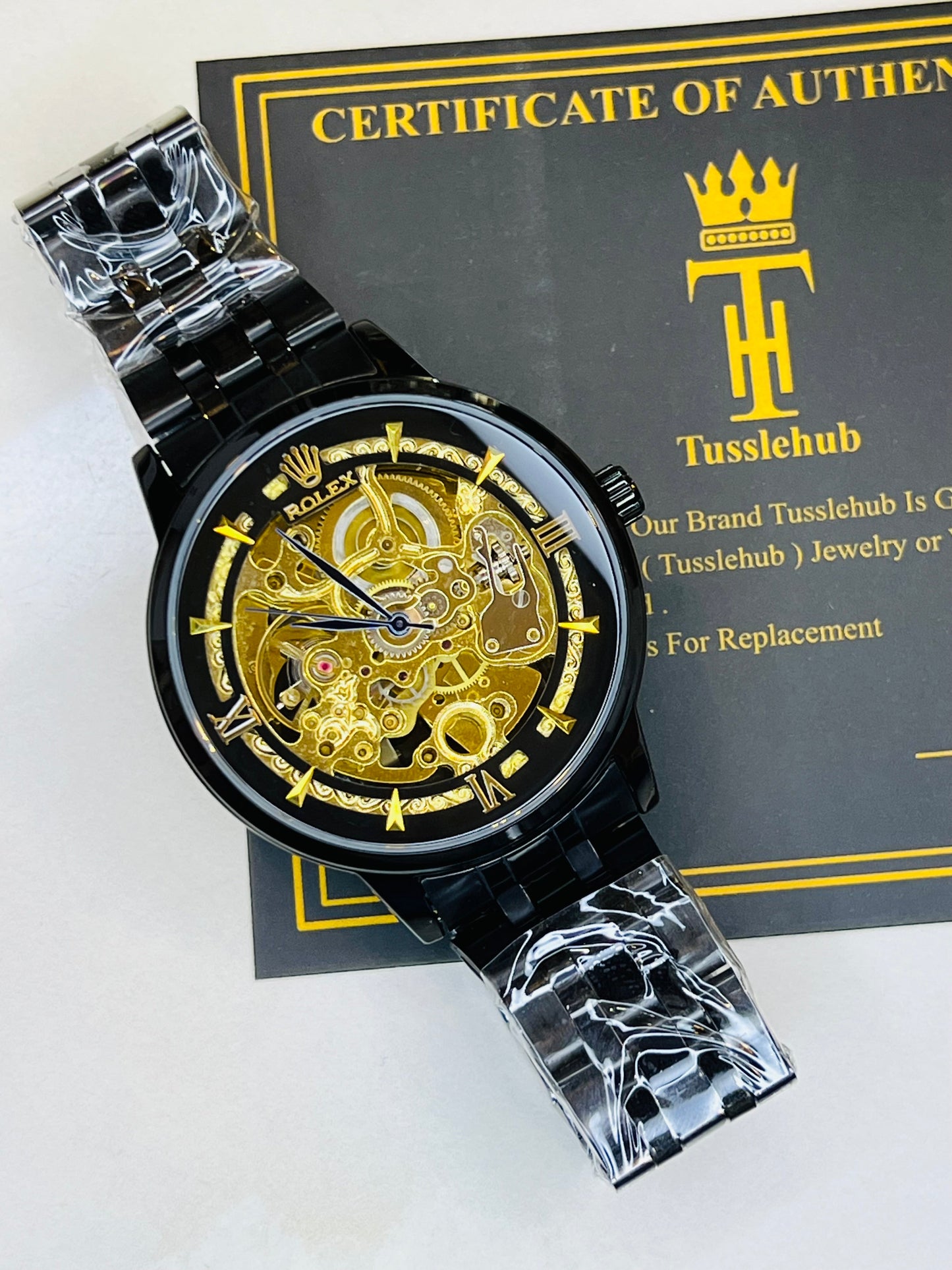 R-1 Black Gold Chain Strap Skeleton Automatic Watch