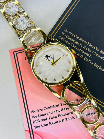 Gold White Circle Bracelet Watch For Her