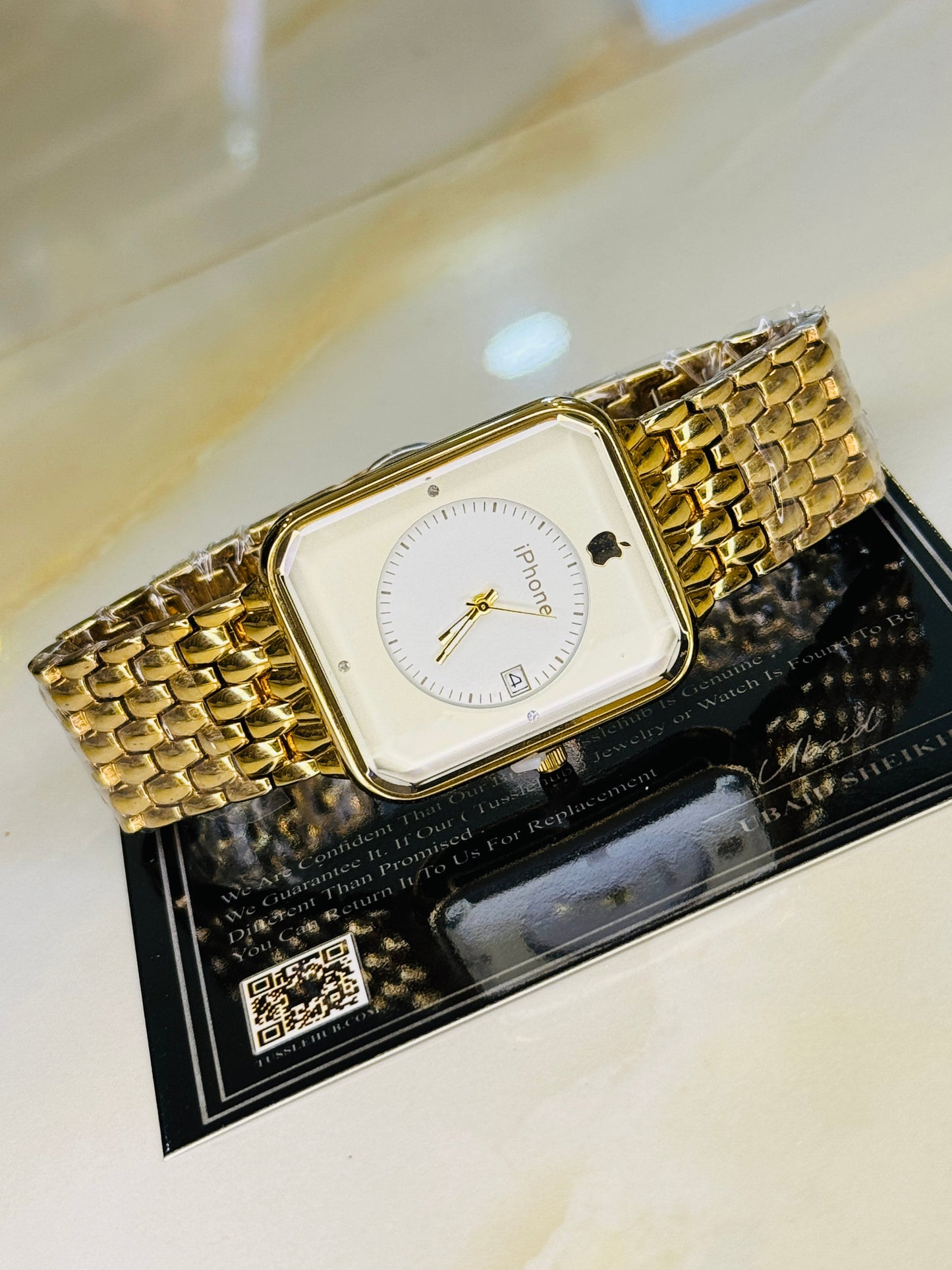 gold white apple seamer platinum watch