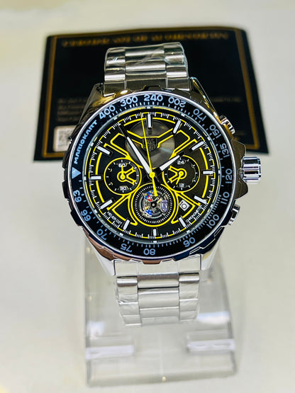 Tag Heur Silver Yellow Chronograph Watch