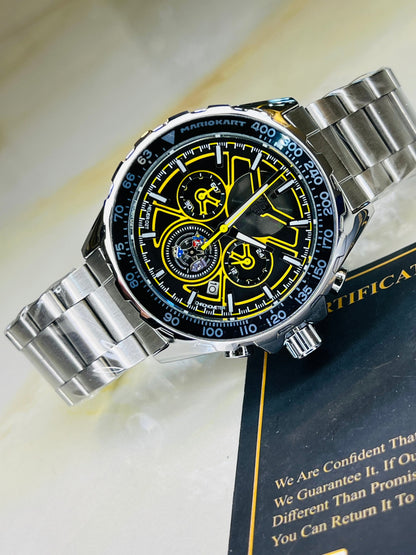 Tag Heur Silver Yellow Chronograph Watch