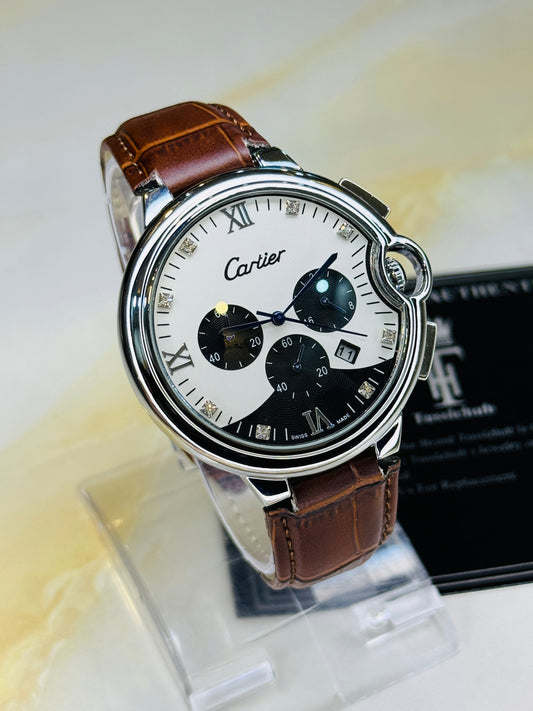 Brown Panda Cart*er Chronograph Dial Watch