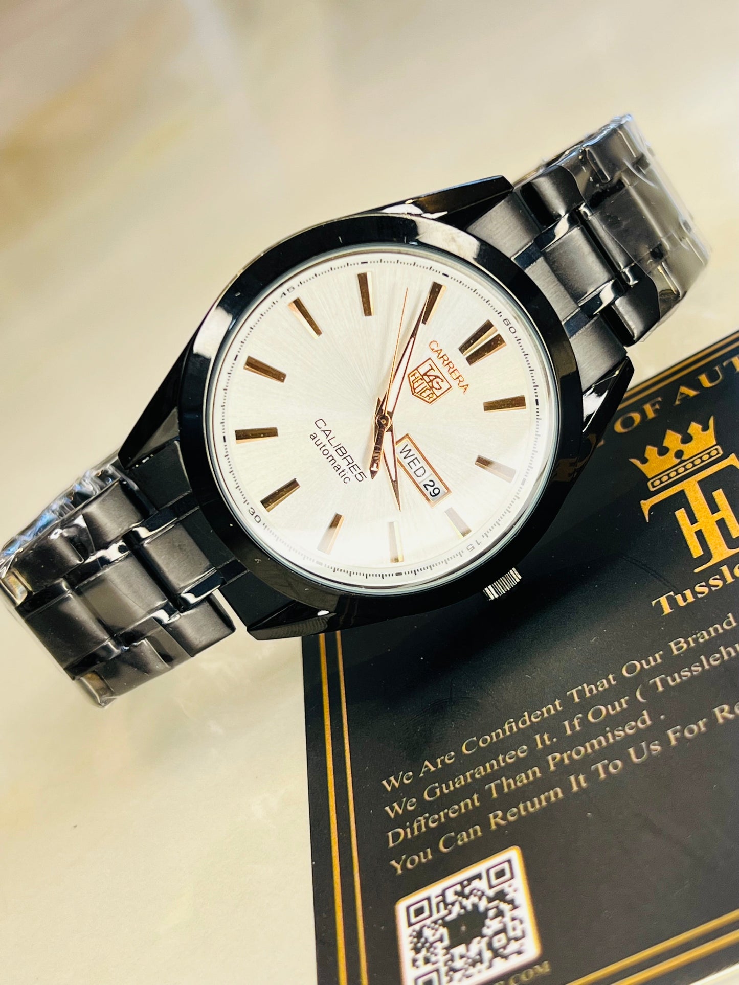 Black White Carrera Day Date Chain Strapped Watch