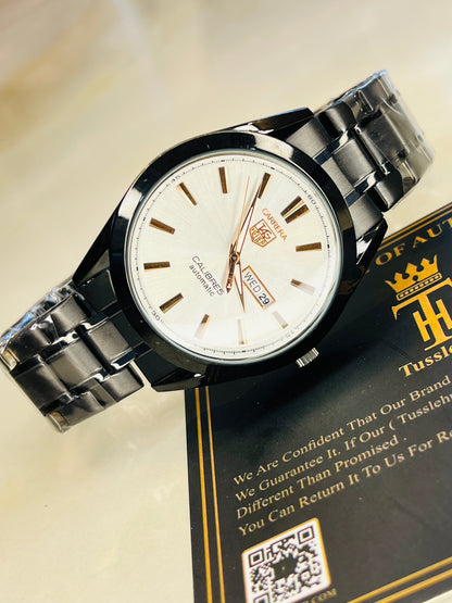 Black White Carrera Day Date Chain Strapped Watch