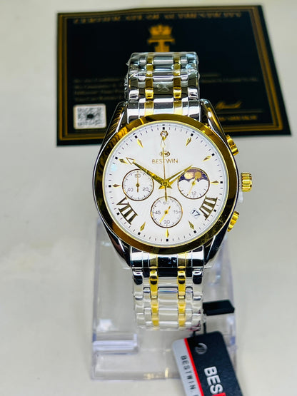 Bestwin Two Tone White Chronograph Watch