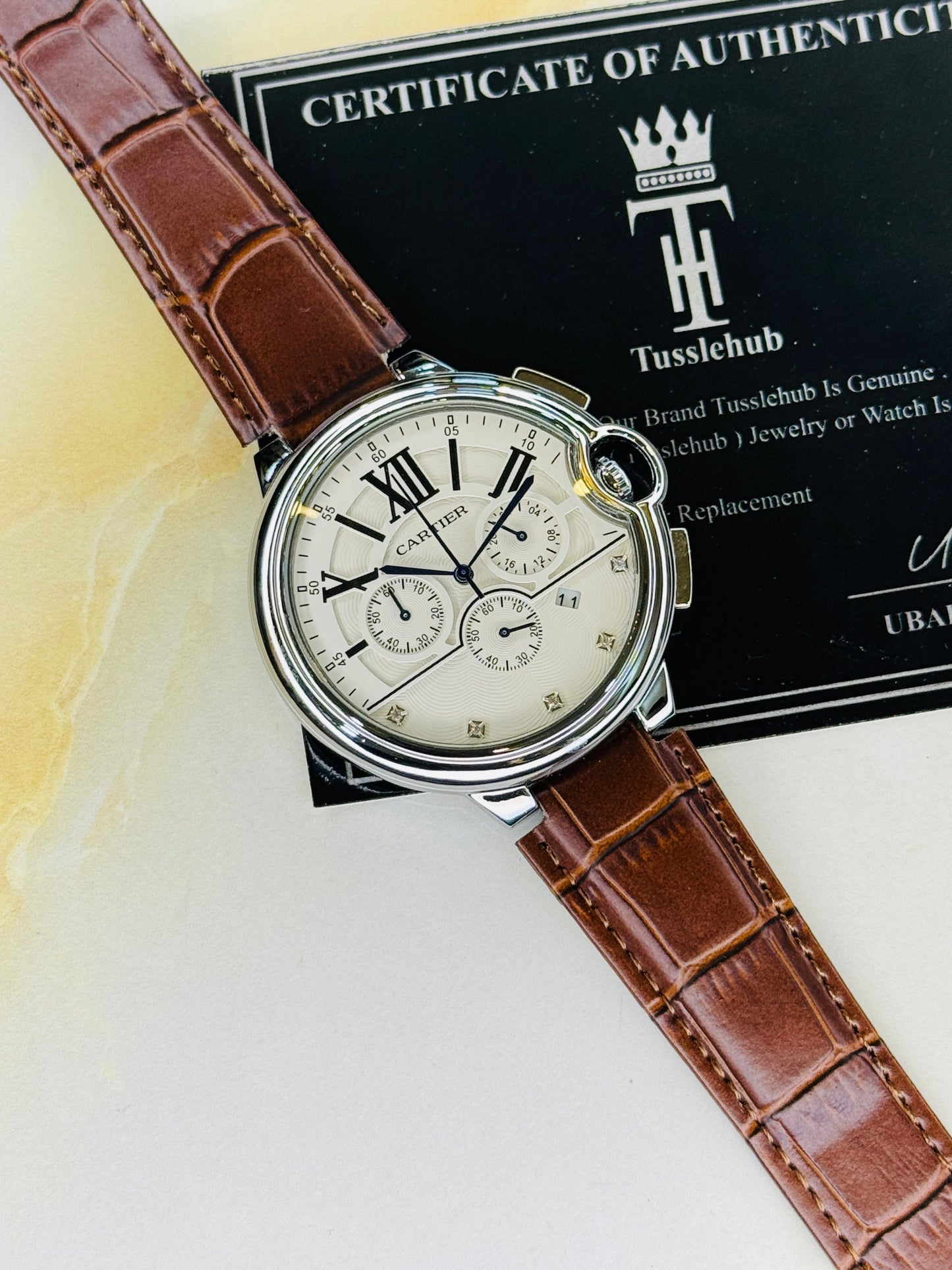 Brown White Cart*er Chronograph Dial Watch