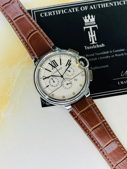 Brown White Cart*er Chronograph Dial Watch