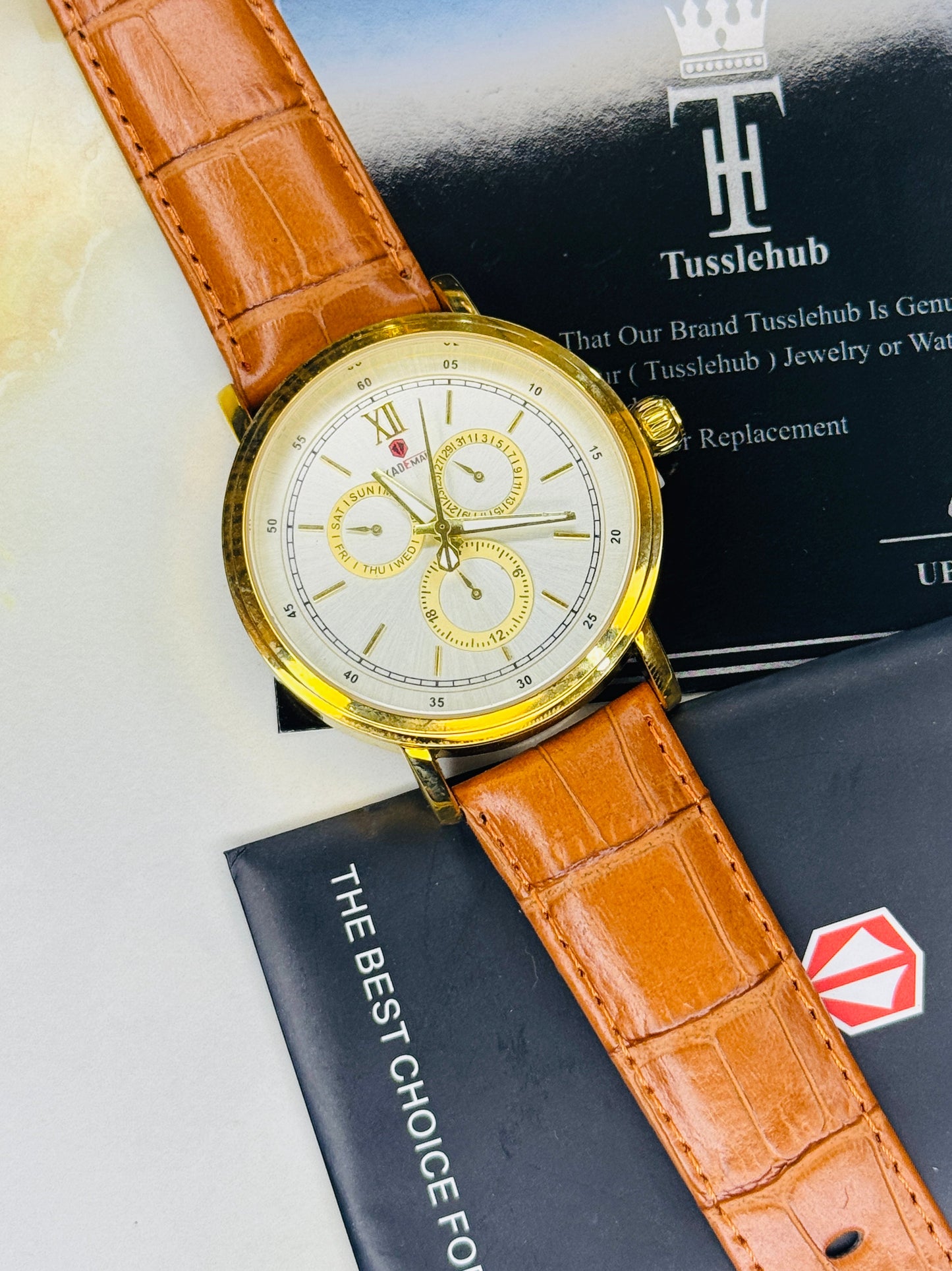 Kademan Brown Gold Trio Chronograph Watch