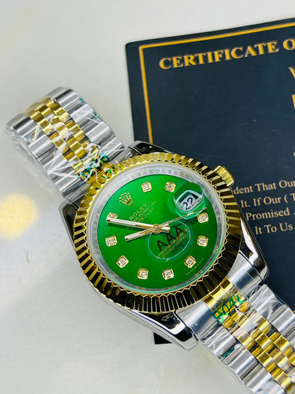 Jubilee Date Just Two Tone Fluted Bezel Emerald Dial Quartz Watch