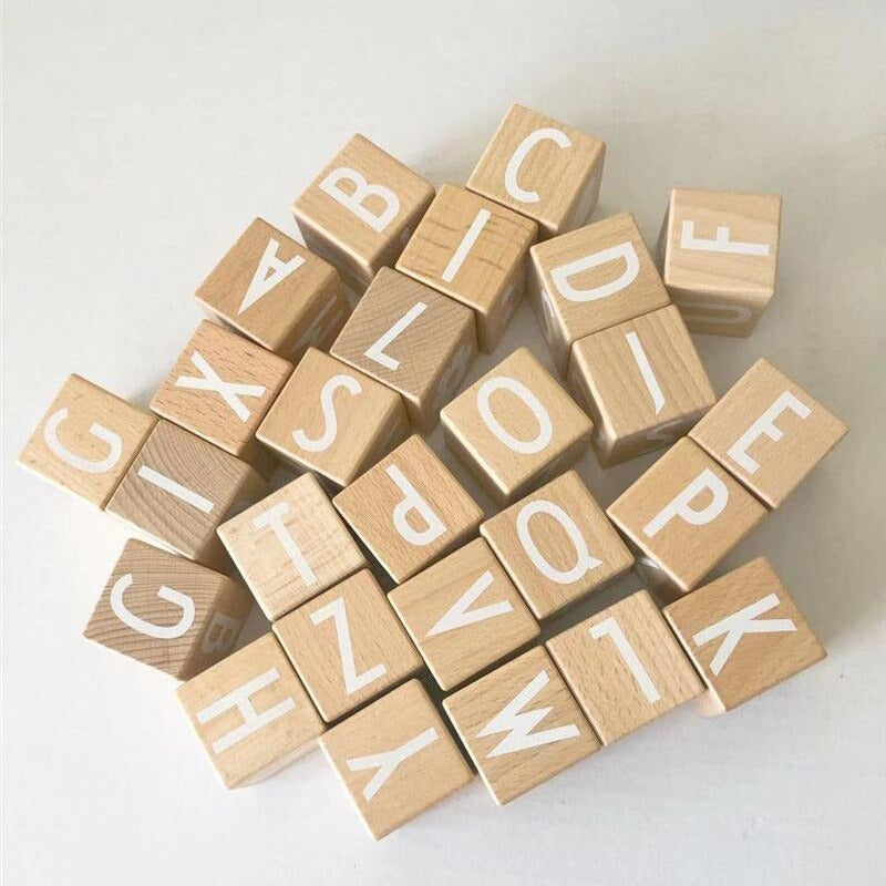 Wooden Montessori Alphabet Activity Blocks – 26 Cubes