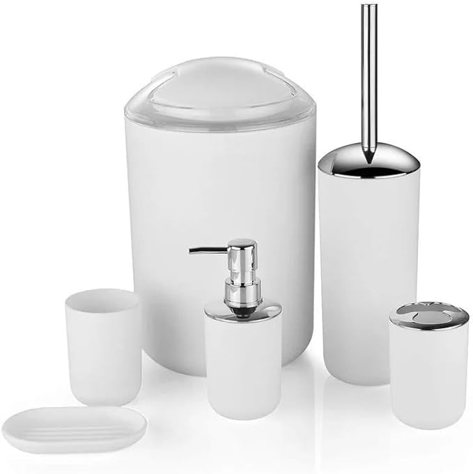 Soap Dispenser Set Plastic Bathroom Accessories Sets Toilet Brush Soap Dish Toothpaste Dispenser Swing Lid Trash Washable for Bath Accessories