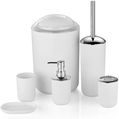 Soap Dispenser Set Plastic Bathroom Accessories Sets Toilet Brush Soap Dish Toothpaste Dispenser Swing Lid Trash Washable for Bath Accessories