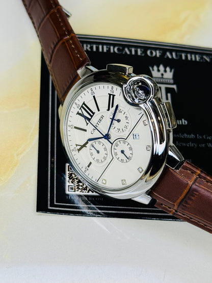 Brown White Cart*er Chronograph Dial Watch