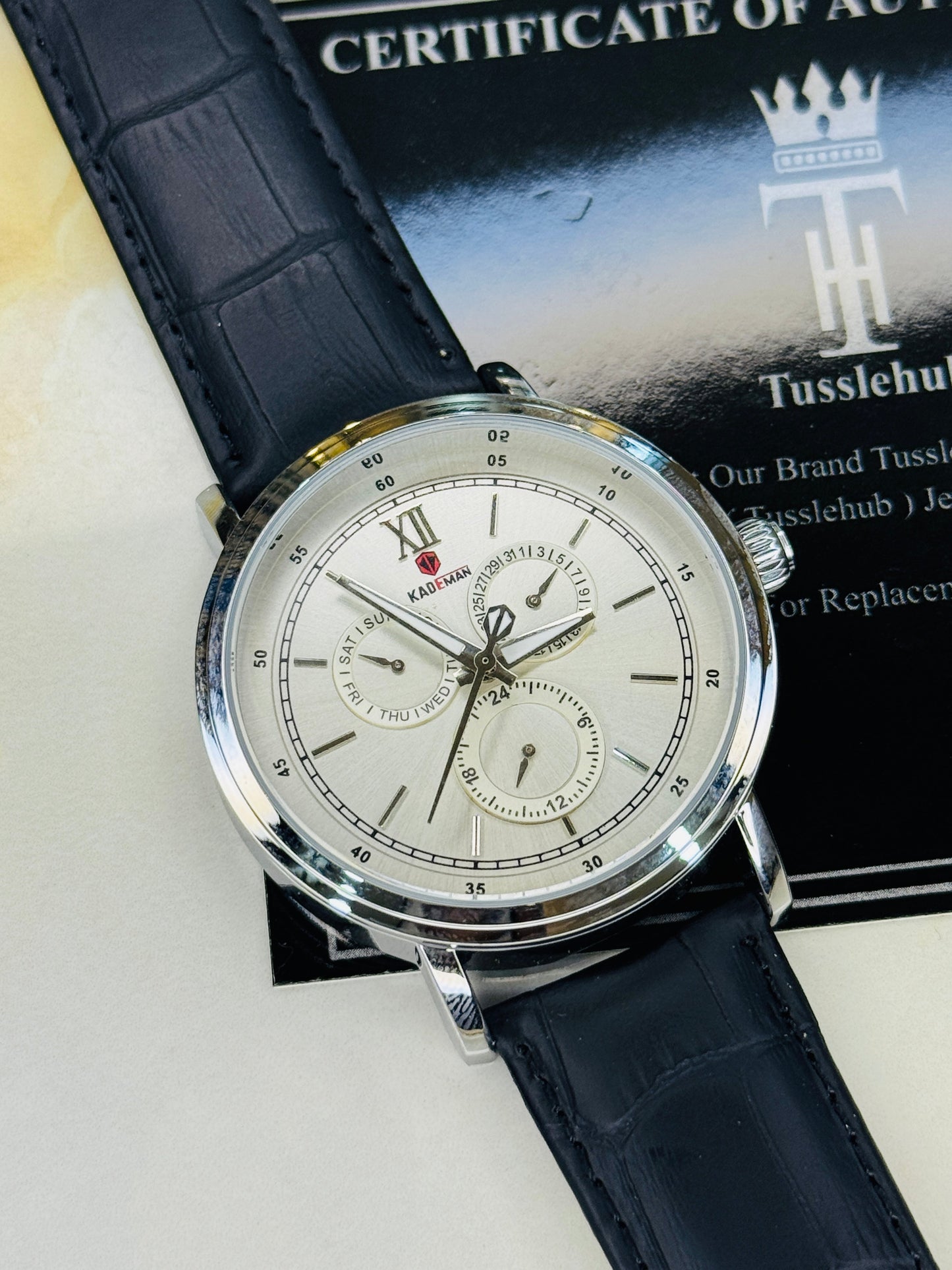 Kademan Black Silver Trio Chronograph Watch