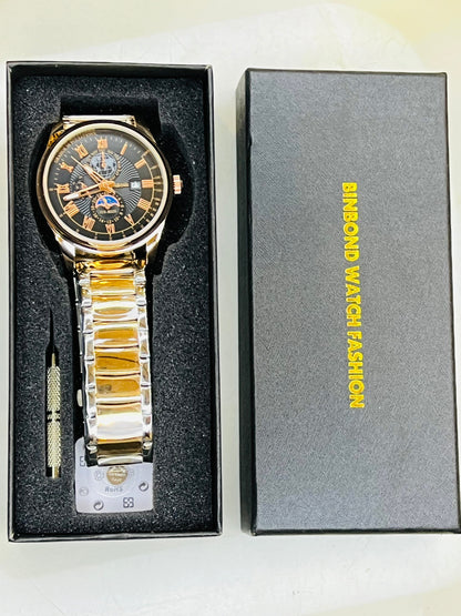 Two Tone Black Dial Binbond Watch