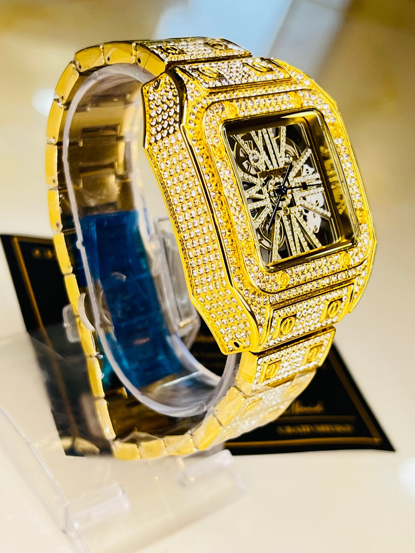 Gold Skeleton Iced Out Watch
