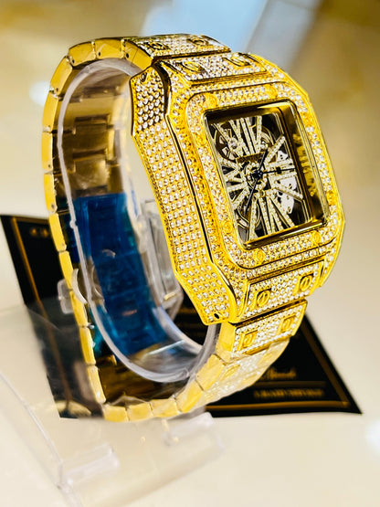 Gold Skeleton Iced Out Watch