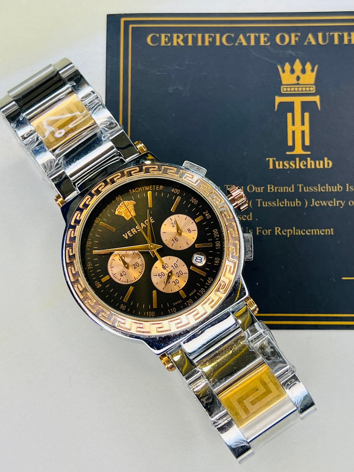 Silver Copper Versace Black Chronograph Dial Watch