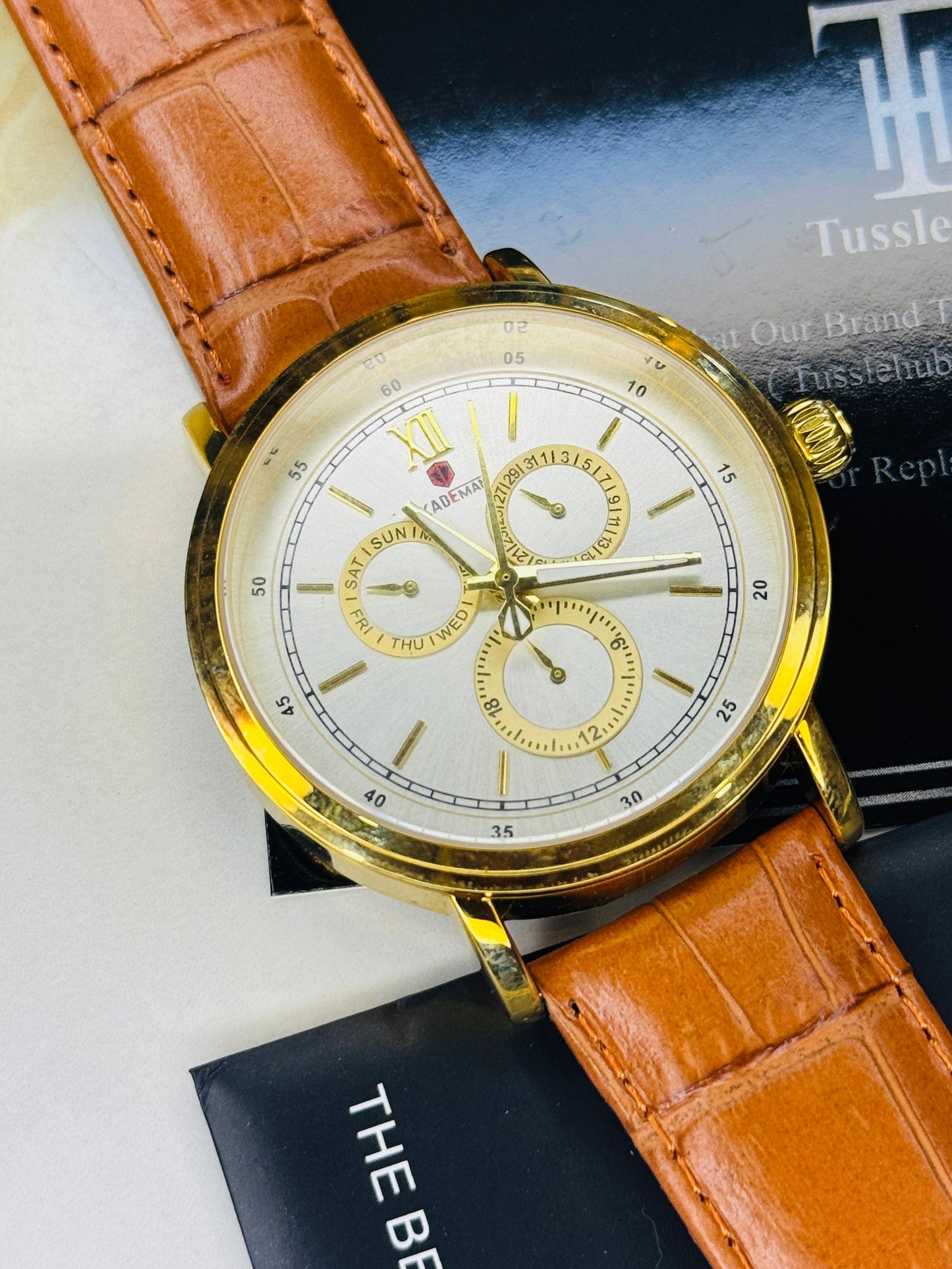 Kademan Brown Gold Trio Chronograph Watch