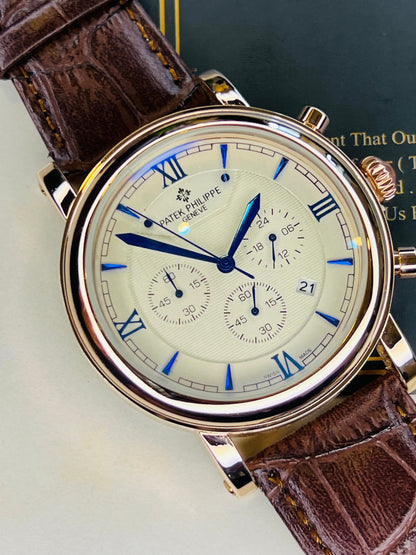Brown Copper Round White Chronograph Dial PP Watch