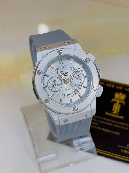 Ash Grey Hologram Hublot Silicone Strap Watch