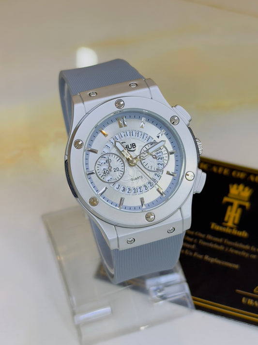 Ash Grey Hologram Hublot Silicone Strap Watch