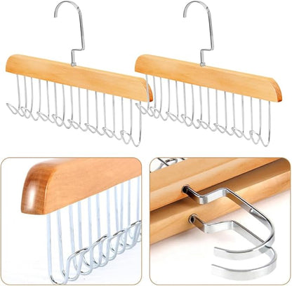 PACK OF 2 Multifunctional Solid Wood Clothes Hanger