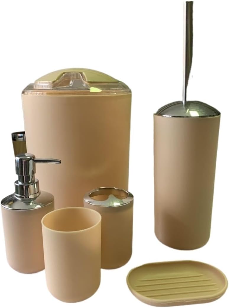 Soap Dispenser Set Plastic Bathroom Accessories Sets Toilet Brush Soap Dish Toothpaste Dispenser Swing Lid Trash Washable for Bath Accessories
