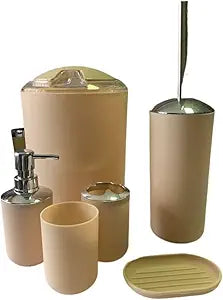 Soap Dispenser Set Plastic Bathroom Accessories Sets Toilet Brush Soap Dish Toothpaste Dispenser Swing Lid Trash Washable for Bath Accessories