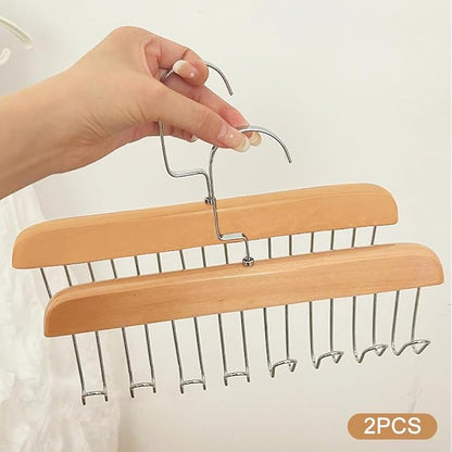 PACK OF 2 Multifunctional Solid Wood Clothes Hanger