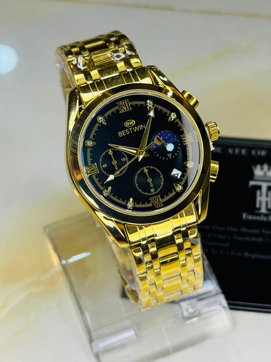 Bestwin Gold Black Chronograph Watch