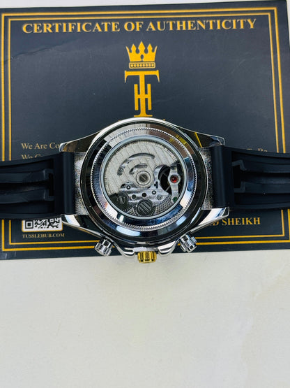 Skeleton Daytona Silver Black Watch