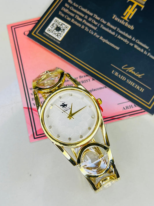 Gold White Circle Bracelet Watch For Her