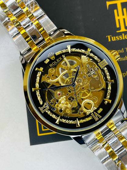 R-1 Two Tone Black Chain Strap Skeleton Automatic Watch